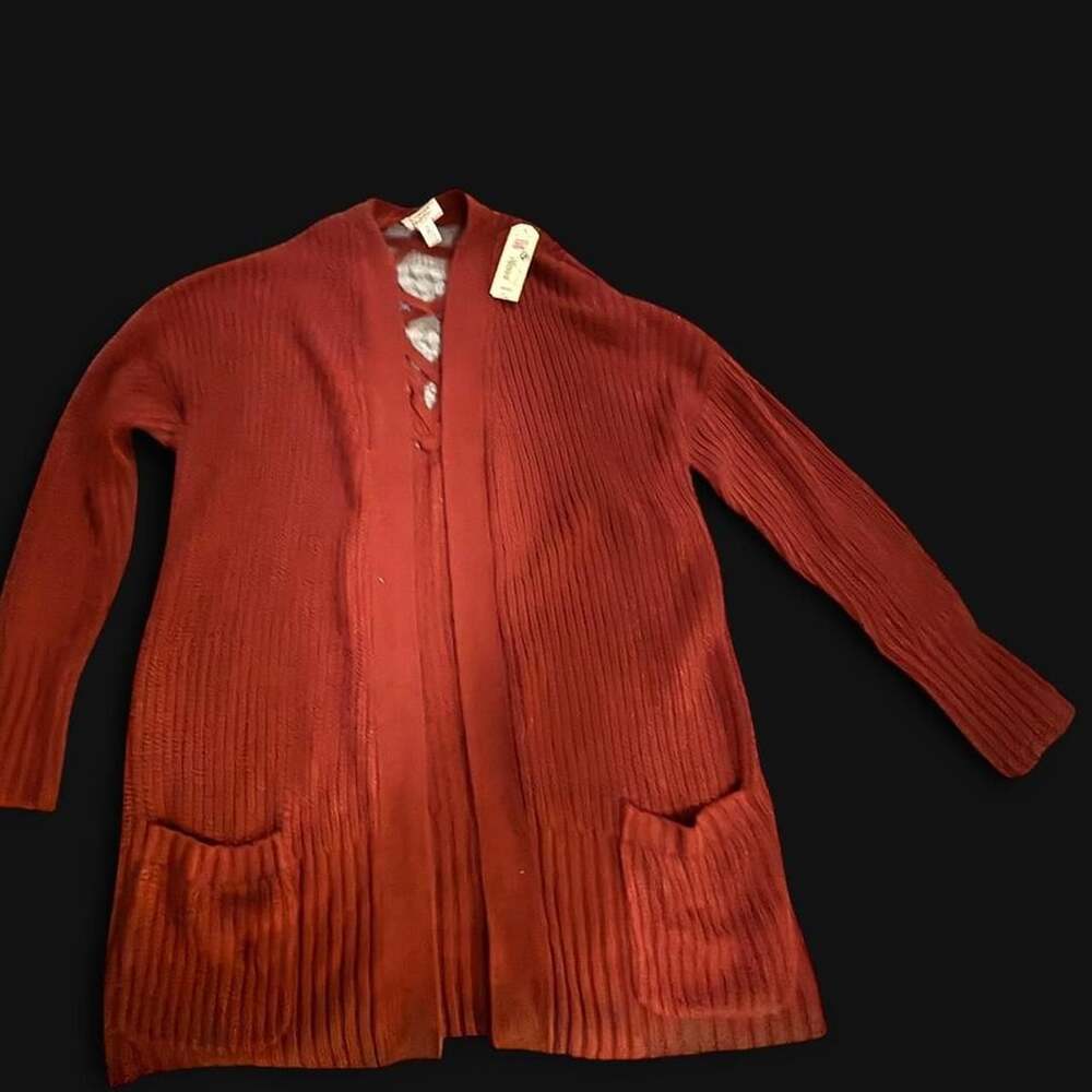 Arizona Jeans Cardigan XXL Burgundy Ribbed Knit Open Front Sweater NWT